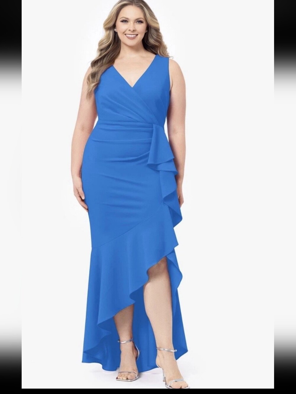 Betsy & Adam 18W Royal Blue Ruffle High Low Dress Sleeveless Cocktail NWT USA